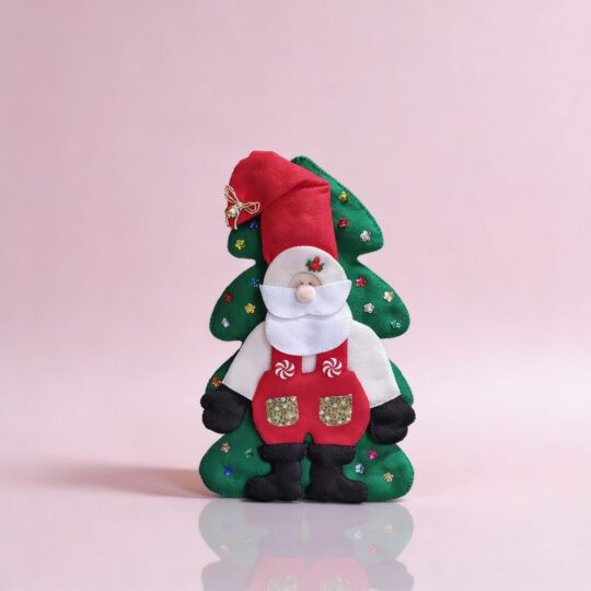 Porta botella en MDF- decorada Papa Noel en paño Lency