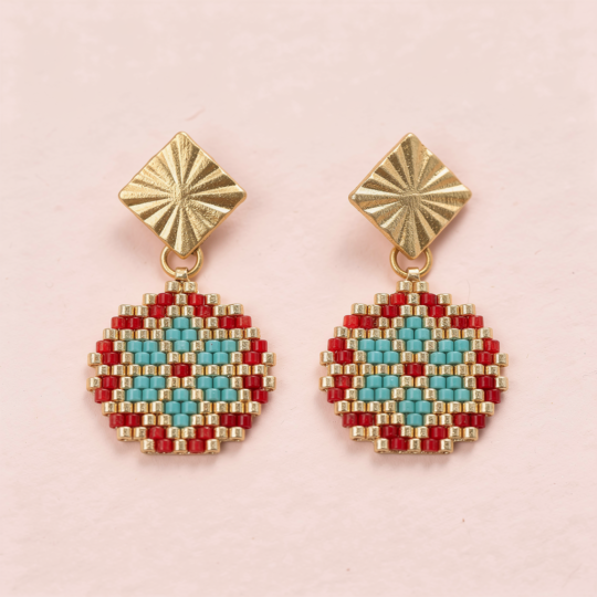 Aretes - Miyuki con topos-cuadrados y en forma de estrella