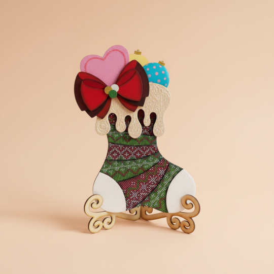 Bota de Navidad en MDF - moño rojo