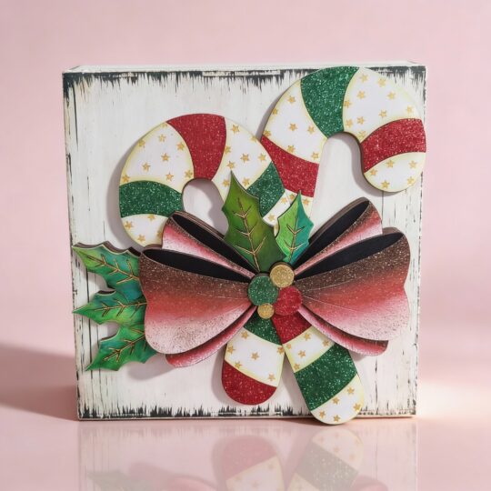 Caja en MDF con moño navideño - Diseño 3D