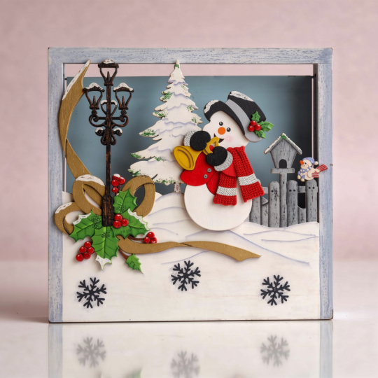 Cuadro navideño en 3D  con muñeco de nieve