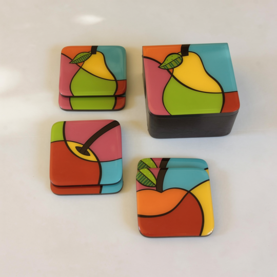 Portavasos decorativos en MDF con caja organizadora por 6 unidades – Diseño Brito